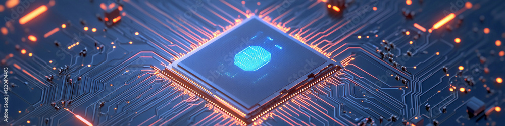 Poster Modern microchip with intricate circuit design