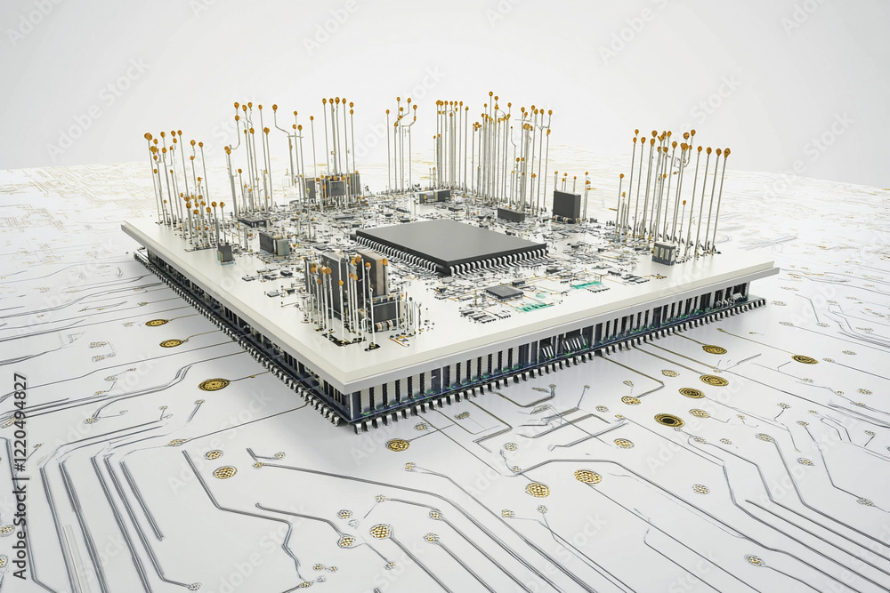 Poster Microprocessor design showcased on circuit board layout