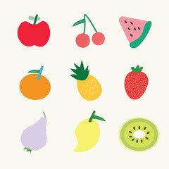 Vector set of tropical fruits in modern style. Design for stickers and prints on clothes. 
