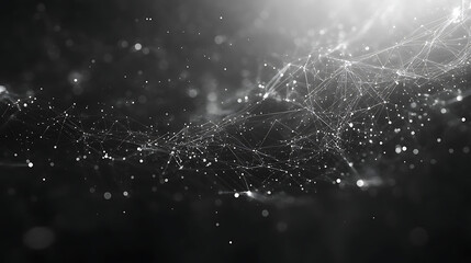 Abstract digital network with glowing dots and lines in black and white background