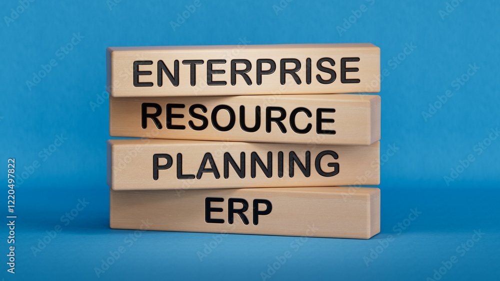 Fototapete erp abbreviation made of wooden cube . enterprise resource planning business concept.3d rendering on