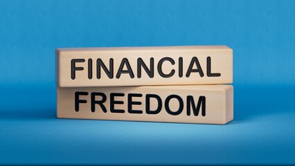 Financial freedom symbol. Magnifying glass with words Financial freedom.Business and Financial freedom concept. Copy space.3D rendering on blue background.