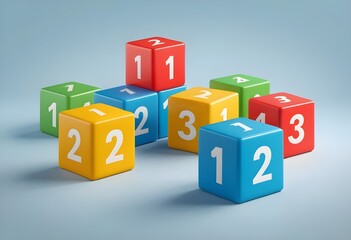 Preschool number 123 block 3d icon isolated on illustration png background of one two three education cube brick concept or school learn child play toy sign and kid math count box simple study symbol.