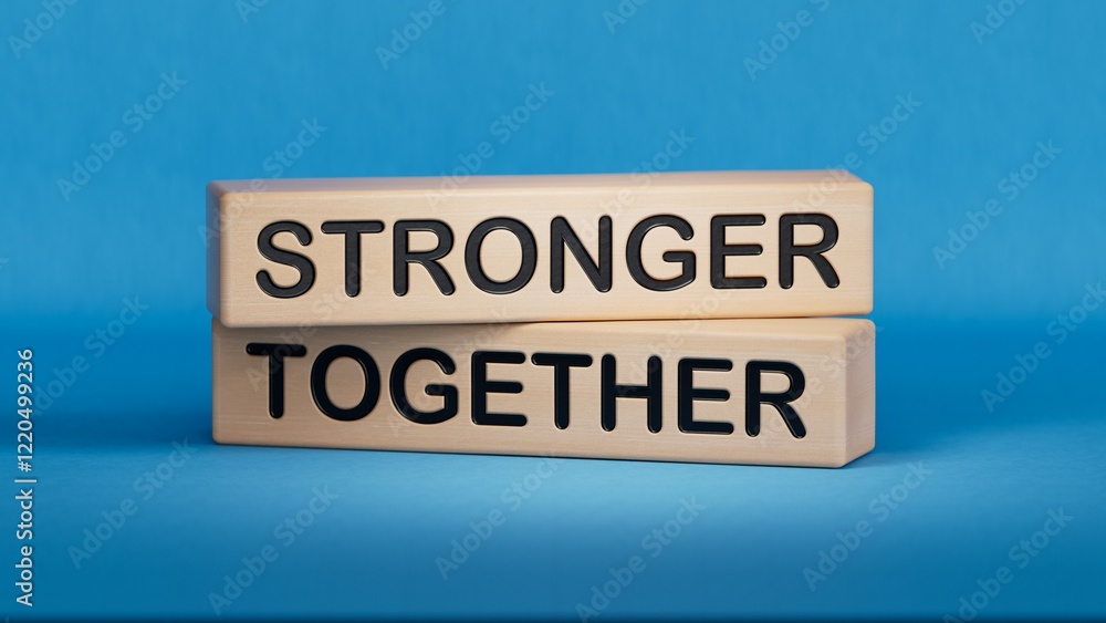 Fototapete stronger together symbol. wooden blocks with words stronger together.stronger together concept. wood