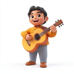 Obraz premium 3D icon cartoon musician playing a guitar with a happy expression isolated on a white background --quality 2