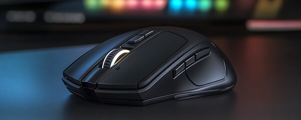 High-end wireless gaming mouse on a sleek black surface with soft lighting