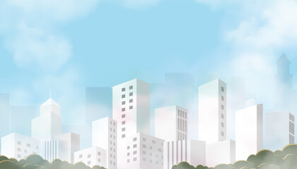 Obraz premium Sky Blue Background on Cityscape with Air Pollution,Aerial view Skyscrapers with PM 2.5 dust,Smog Mist covering Buiding city,