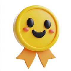 Fototapeta premium 3D icon cartoon participation award ribbon with a happy face isolated on a white background --quality 2