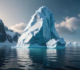 A majestic iceberg floating in calm ocean waters, calm seas, frozen tundra, frozen lake