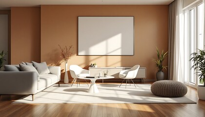 Modern Minimalist Living Room Beige Walls White Furniture