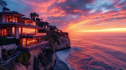 Oceanfront mansion sunset cliffside real estate luxury