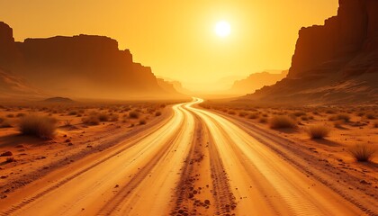 Desert Road Sunset Golden Hour Scenic View