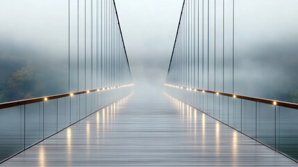 Obraz premium serene bridge leading into foggy abyss, evoking mystery and calmness