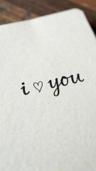 A handwritten inscription, the text "I love you" on a white sheet of paper, in a notebook or diary. A painted heart. A declaration of love. Romantic card for Valentine's Day, Mother's Day.