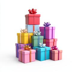 Fototapeta premium 3D icon cartoon stack of gift boxes in bright colors, isolated on a white background --quality 2