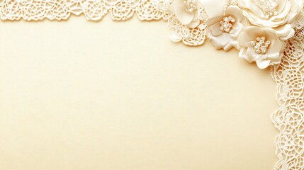 Elegant Cream Lace and Flowers Background Design
