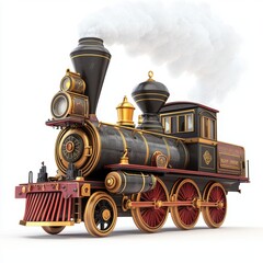 Naklejka premium 3D icon cartoon vintage steam locomotive with a smokestack, isolated on a white background --quality 2