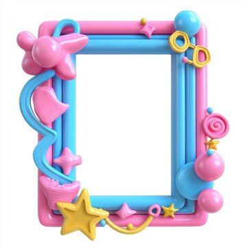 3D icon cartoon vlog thumbnail frame with vibrant decorations, isolated on a white background --quality 2