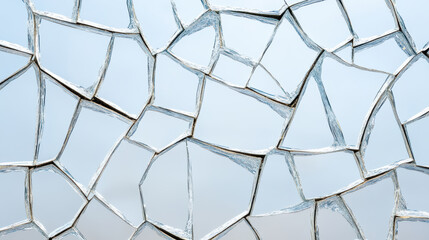 Cracked mirror surface reflecting light and creating abstract patterns