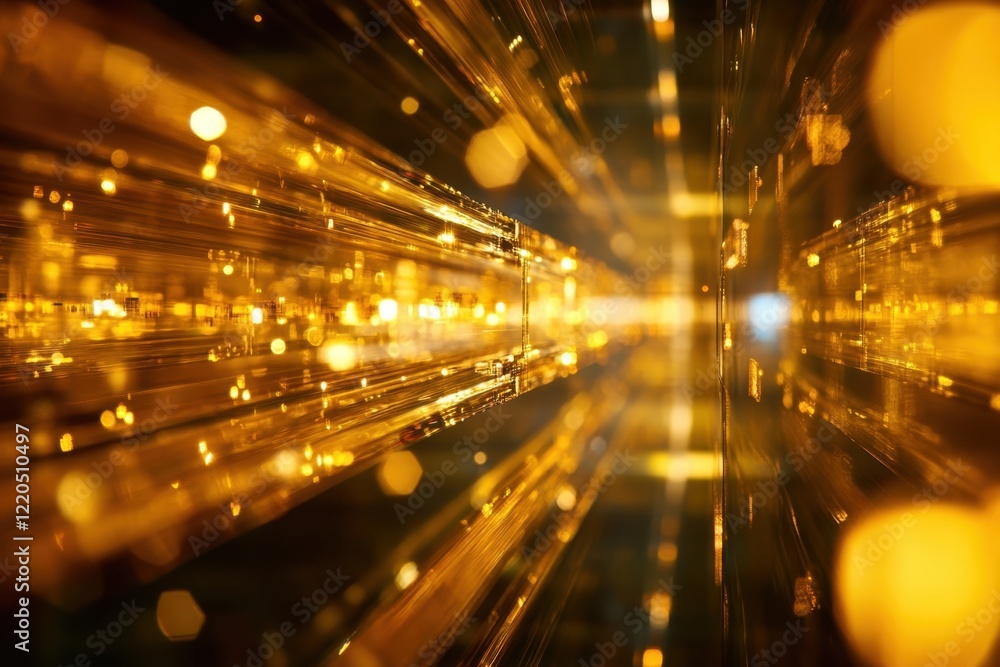 Poster golden light reflections create a mesmerizing tunnel effect in an abstract composition