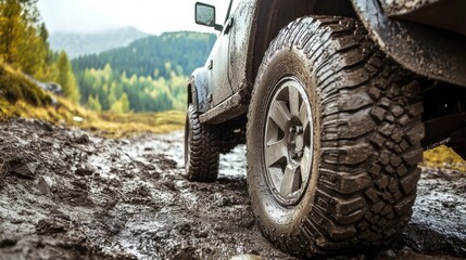 Off-Road Vehicle in Harsh Terrain Detail Shot