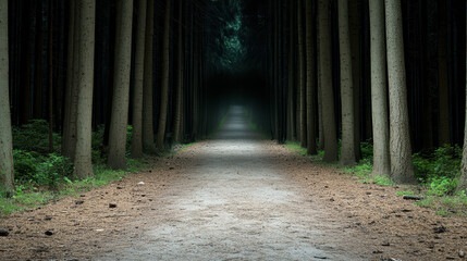 darkened forest path with glowing eyes peering from shadows evokes mystery