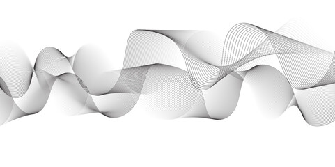 Abstract vector modern gradient white background with grey wavy lines. Abstract frequency sound wave lines and twisted curve lines background. White background, mesh abstract.