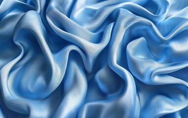 Fototapeta premium 3d render, abstract fashion background with blue wavy ribbons, folded cloth macro