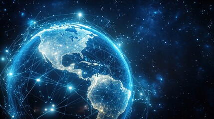 Obraz premium Illuminated Earth with Digital Connections in Space