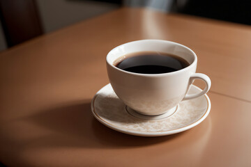 Obraz premium Close-up of a steaming cup of coffee on a table