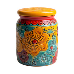 Vibrant Ceramic Flour Canister with Flower Design Isolated on Transparent Background