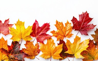 Obraz premium A collection of colorful autumn leaves arranged against a clean white background.