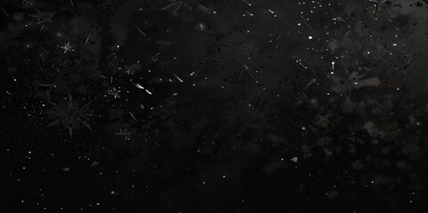 Abstract black distressed concrete wall white particles over isolated black background.