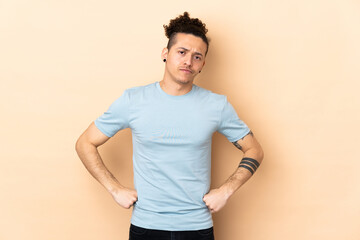 Caucasian man over isolated background angry