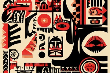Native tribal art motifs presented in a contemporary graphic style