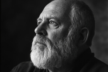 Obraz premium Reflective moment in black and white capturing the essence of wisdom and experience in the twilight of life