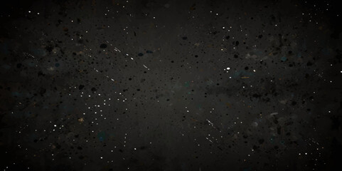 Abstract black distressed white doted particles scattered across overlay black background.