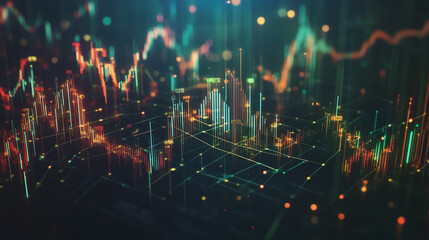 Obraz premium Abstract dark blue background with Colorful charts and graphs with statistics to innovative analyze business potential and forecast future development of companies growth.