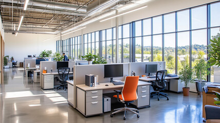 Modern and Bright Office Workspace with Natural Sunlight