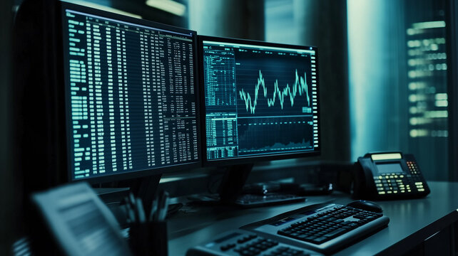 Data Analysis and Financial Charts on Computer Monitors