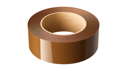 Close-Up of a Glossy Brown Packing Tape Roll Isolated on White Background