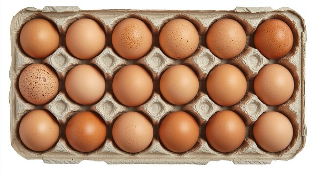 a neatly arranged carton of fresh brown eggs