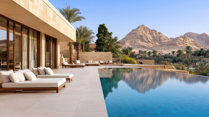 Luxurious villa with stunning pool and desert mountain backdrop