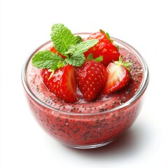Raw Strawberry Chia Pudding with fresh Mint