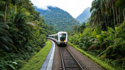 Fototapeta premium scenic train ride through lush landscapes and mountains