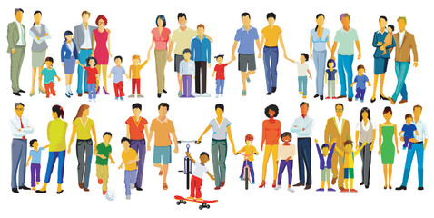 Gruppen von Eltern und Kindern illustration..eps