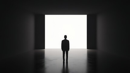 Fototapeta premium Person Staring Into the Void: A Profound Reflection on Existentialism and Identity in a Monochromatic Space with a Minimalist Aesthetic