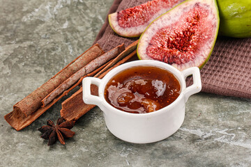 Sweet fig jam in the bowl