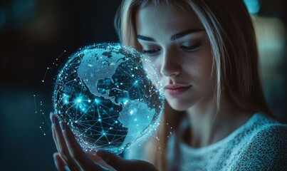Naklejka premium Global feedback strategist analyzing digital trends in technology