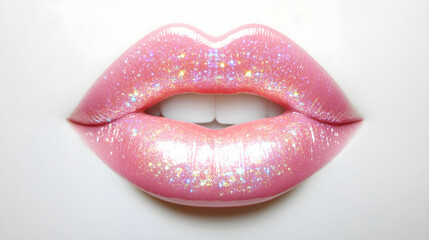 Obraz premium A pair of glossy pink lips with a sparkling highlight